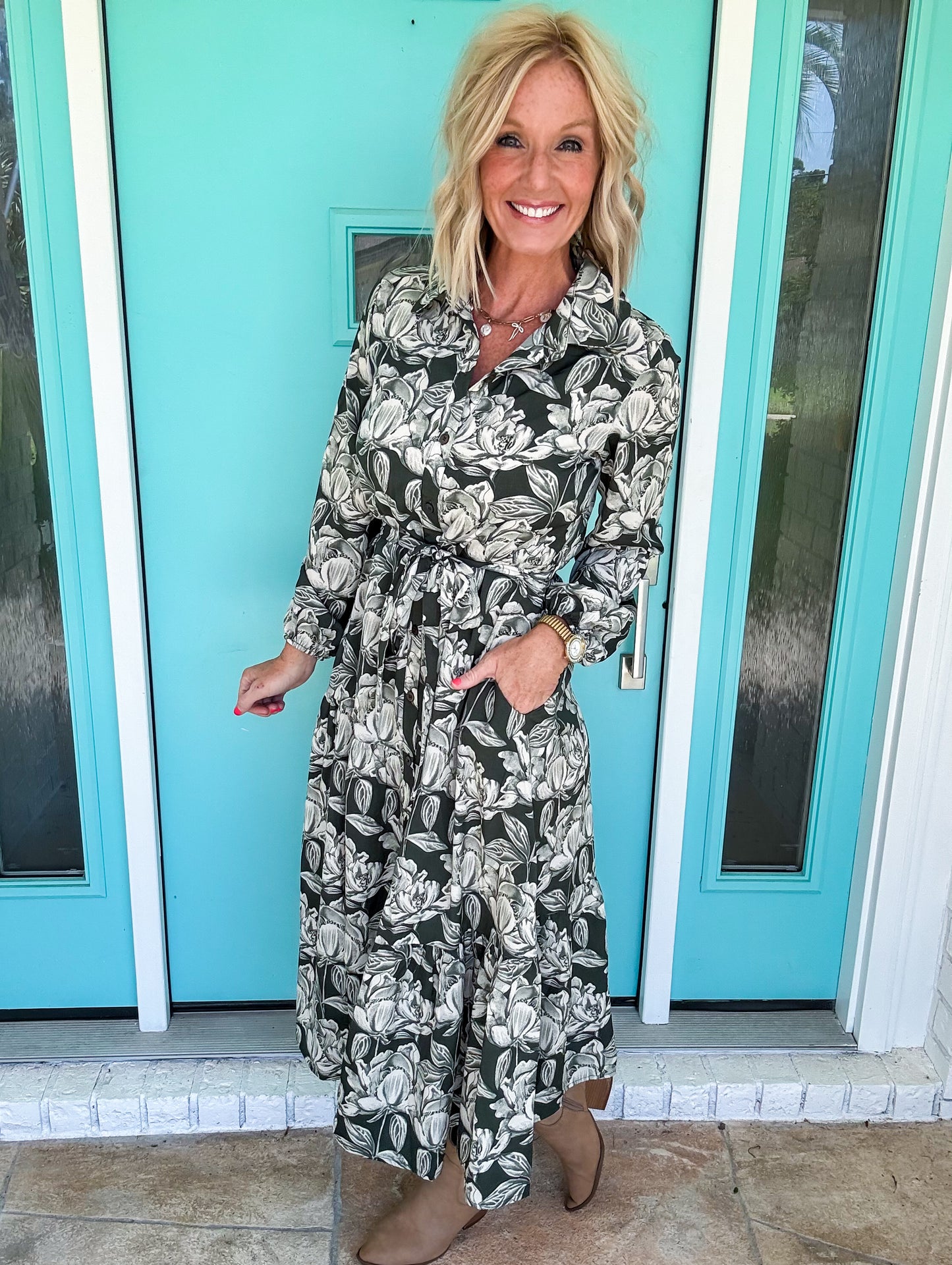 Olive Ink Midi Dress