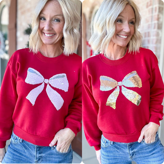 Sparkle Bow Cropped Sweatshirt w/Reversible Sequin Bow