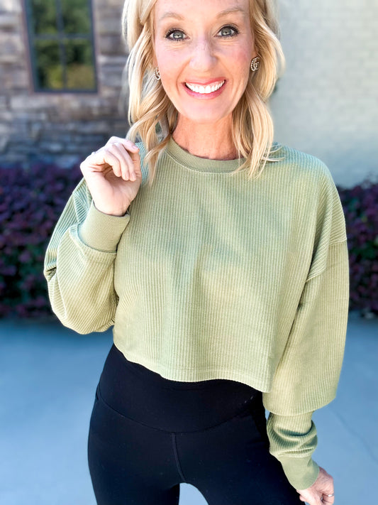 Ribbed Boxy Cropped Sage Top