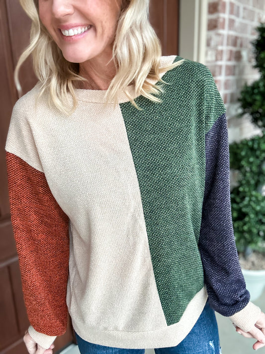 The Carrie Round Neck Color Block Sweater
