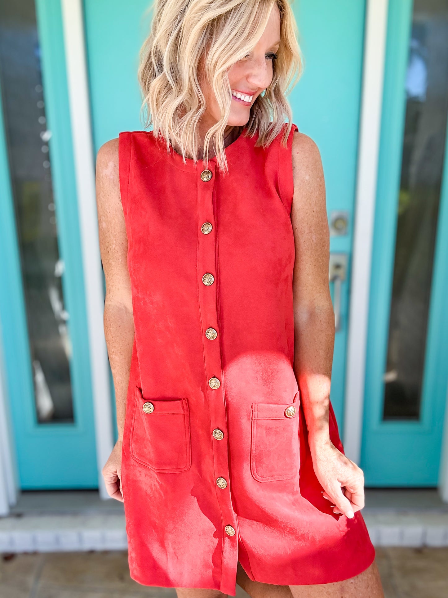 The Golden Standard Suede Shift Dress