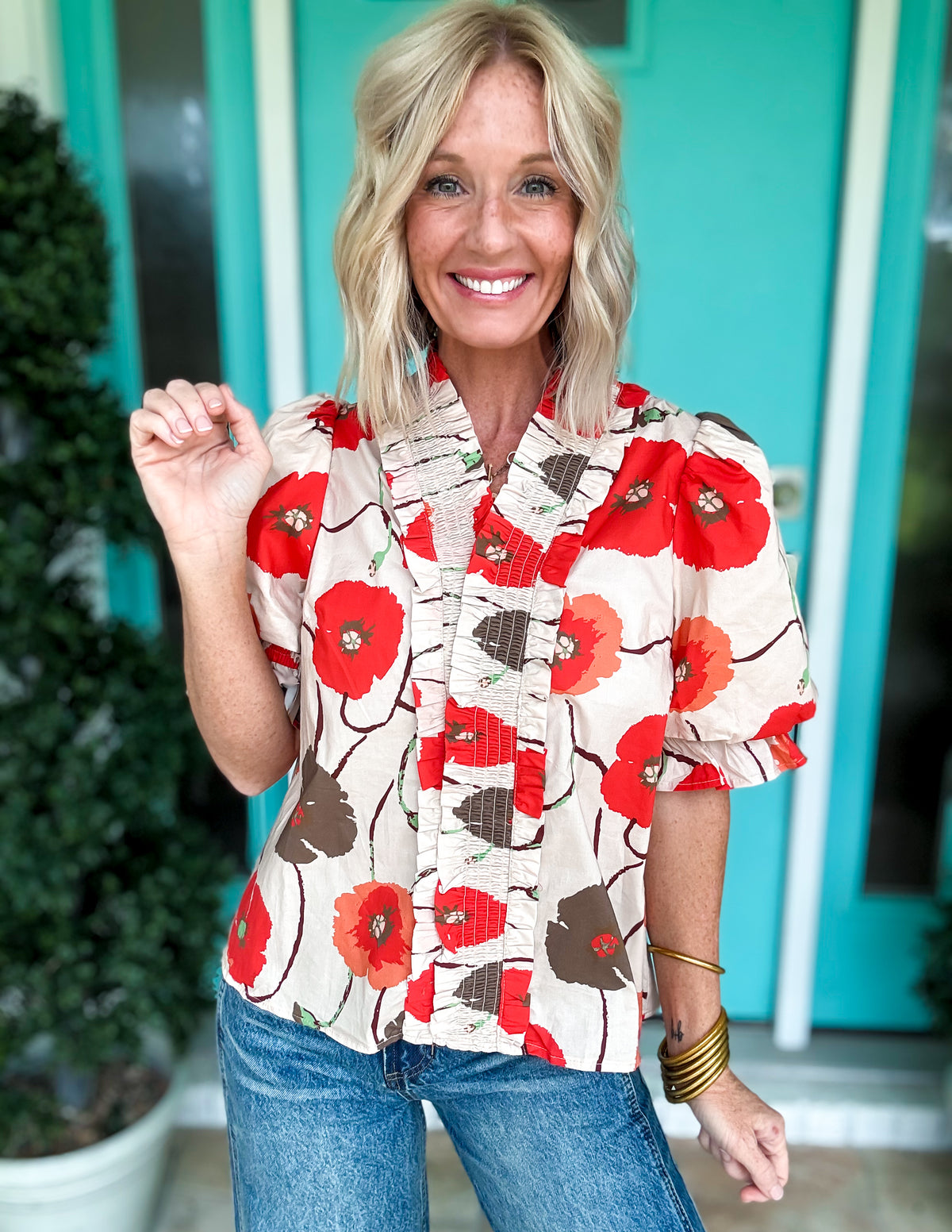 Floral Bubble Sleeve Blouse
