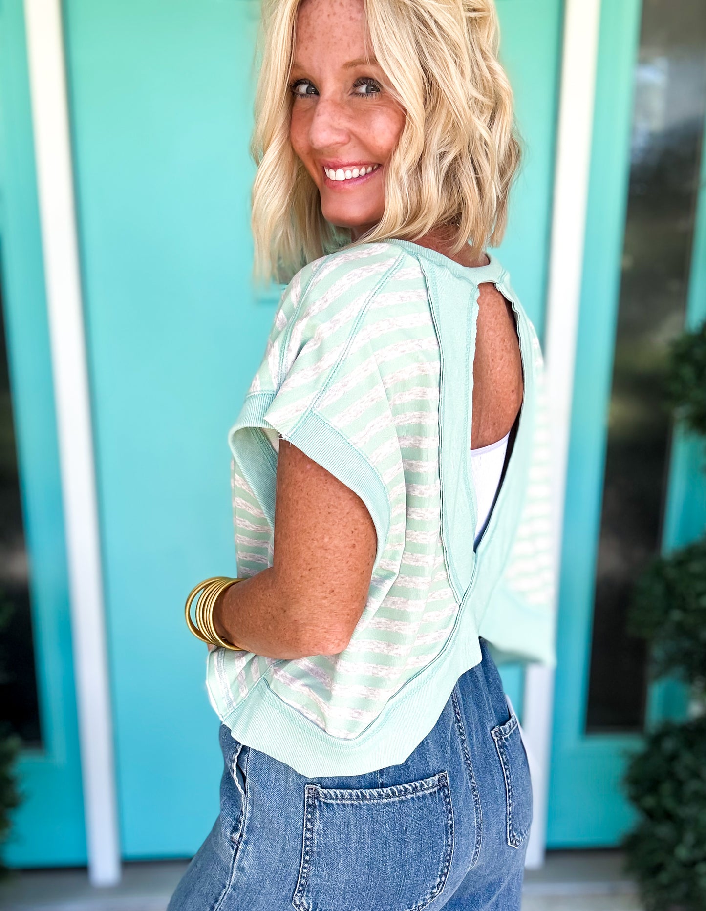 Striped Open Back Top
