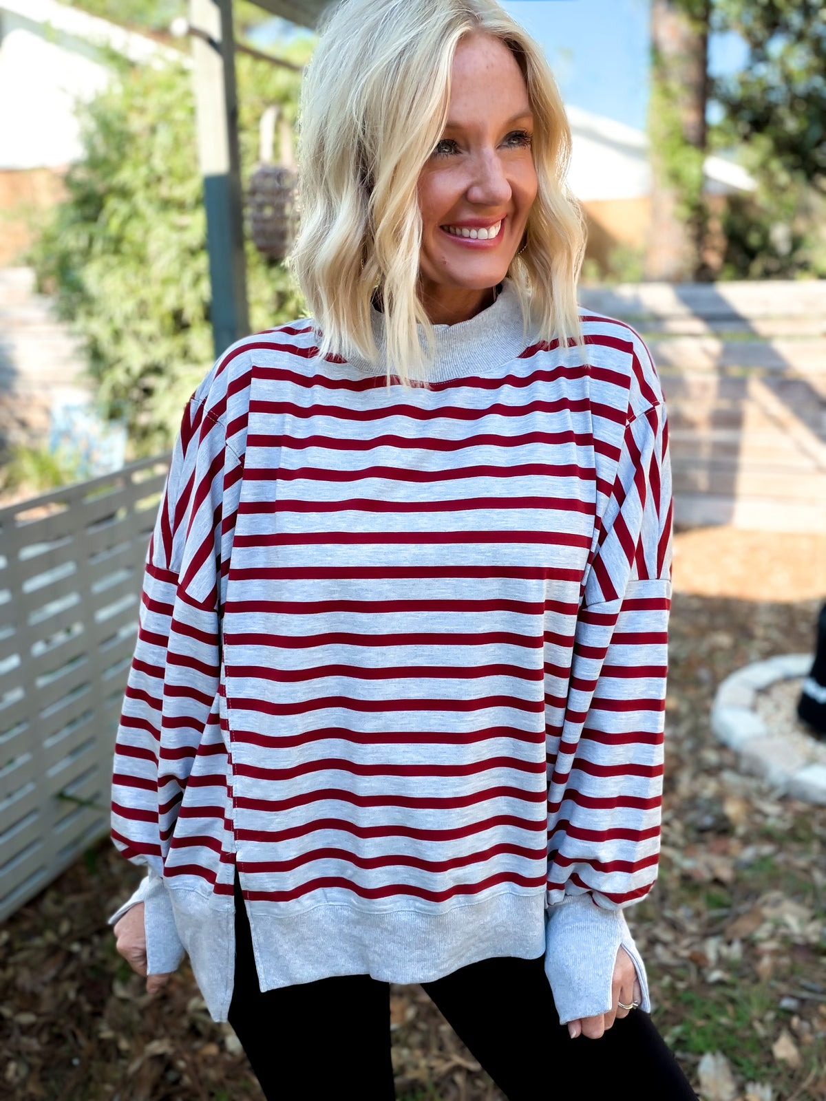Cool Girl Striped Mock Neck Pullover