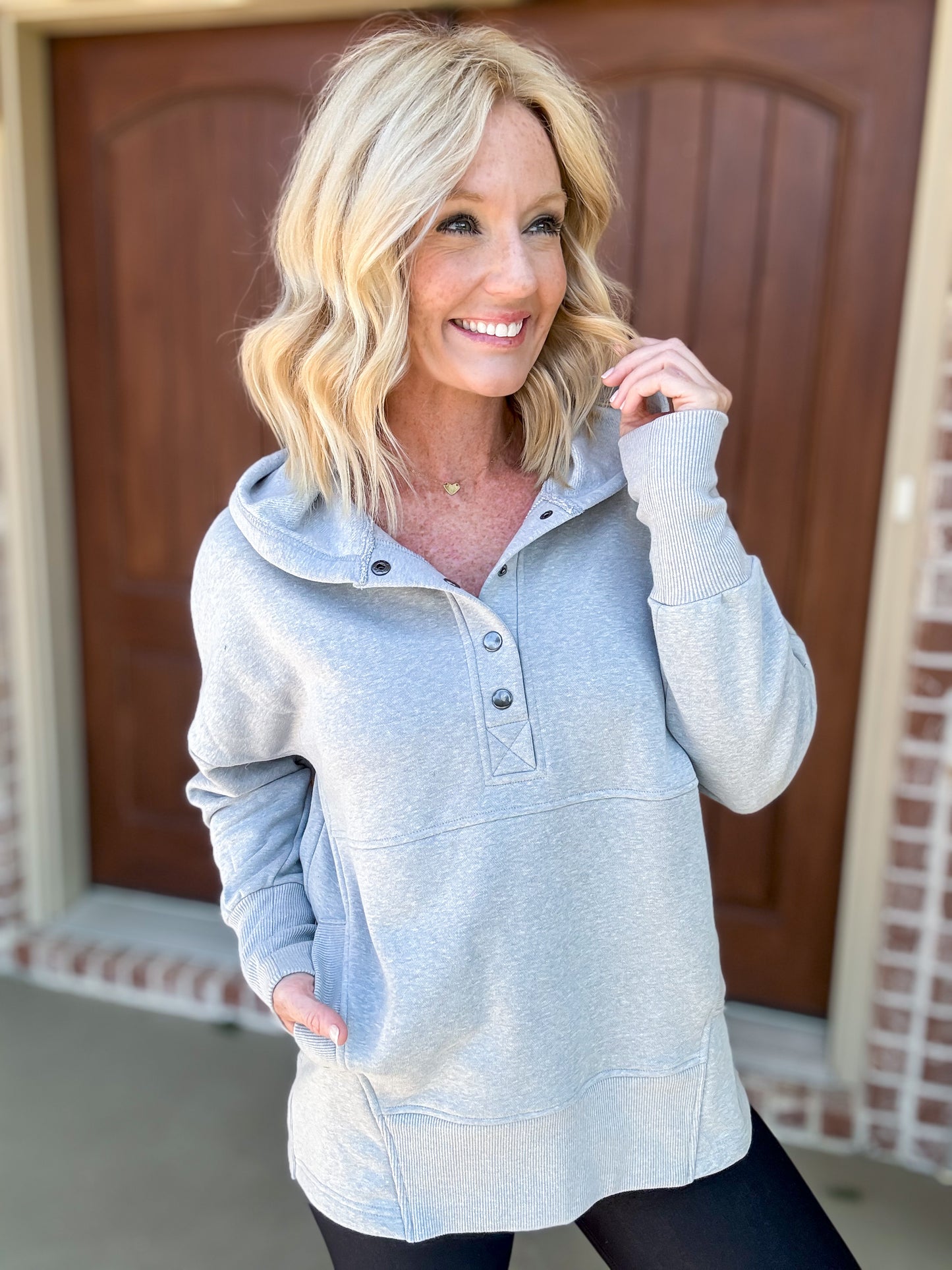 Halle Half Button Fleece Hoodie