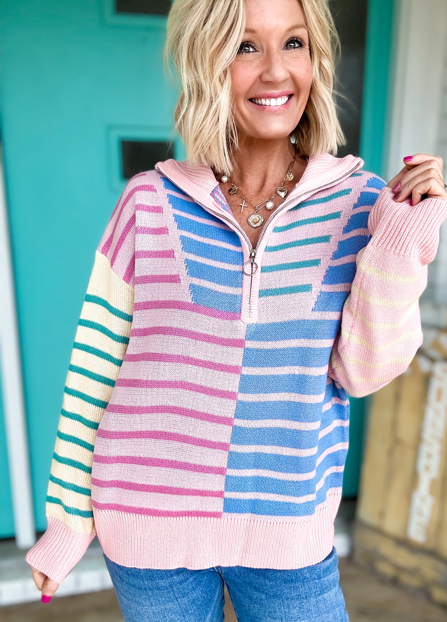 Easy Breezy Striped Half Zip