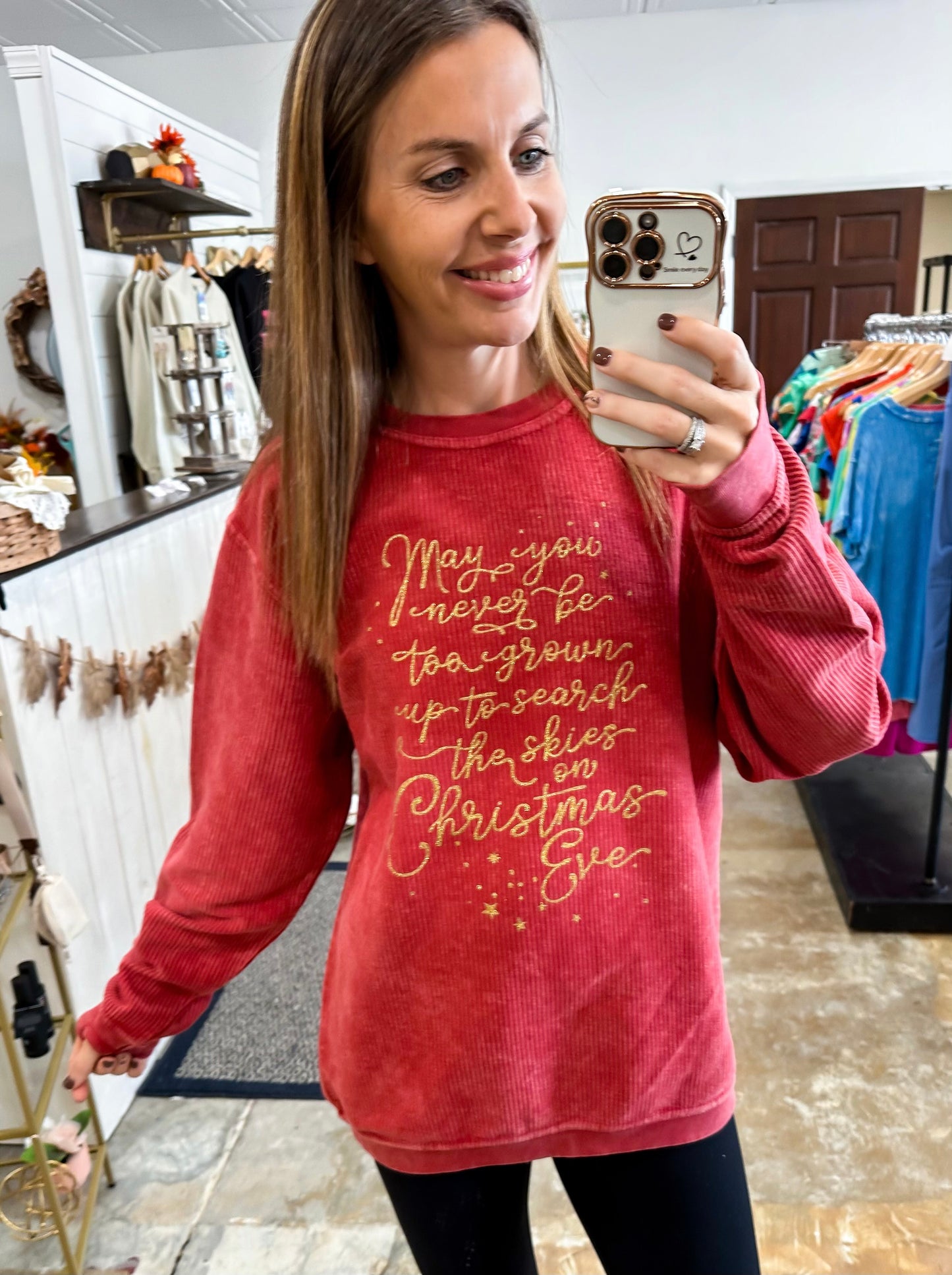 Christmas Eve Glitter Corded Sweatshirt