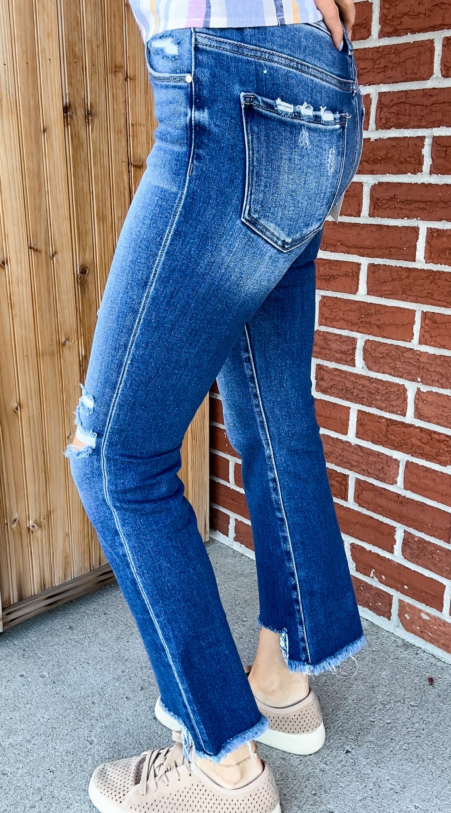 Malia Mid Rise Frayed Straight Jeans