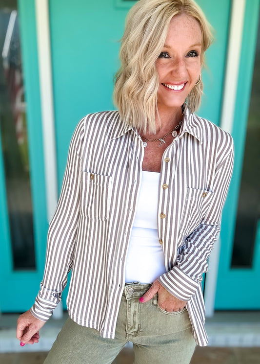 Harvest Stripe STRETCHY Button Up