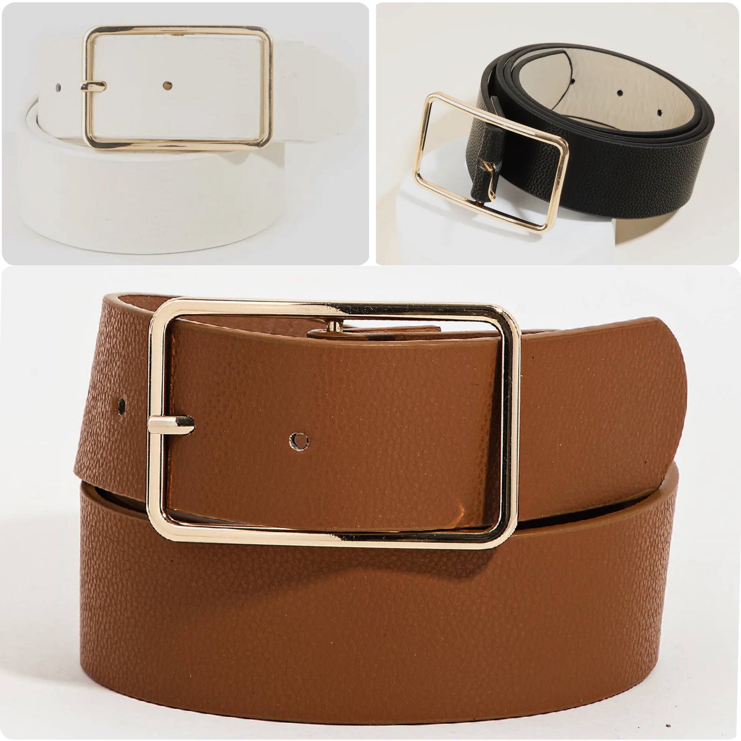 Rectangle Cutout Buckle Vegan Leather Belt