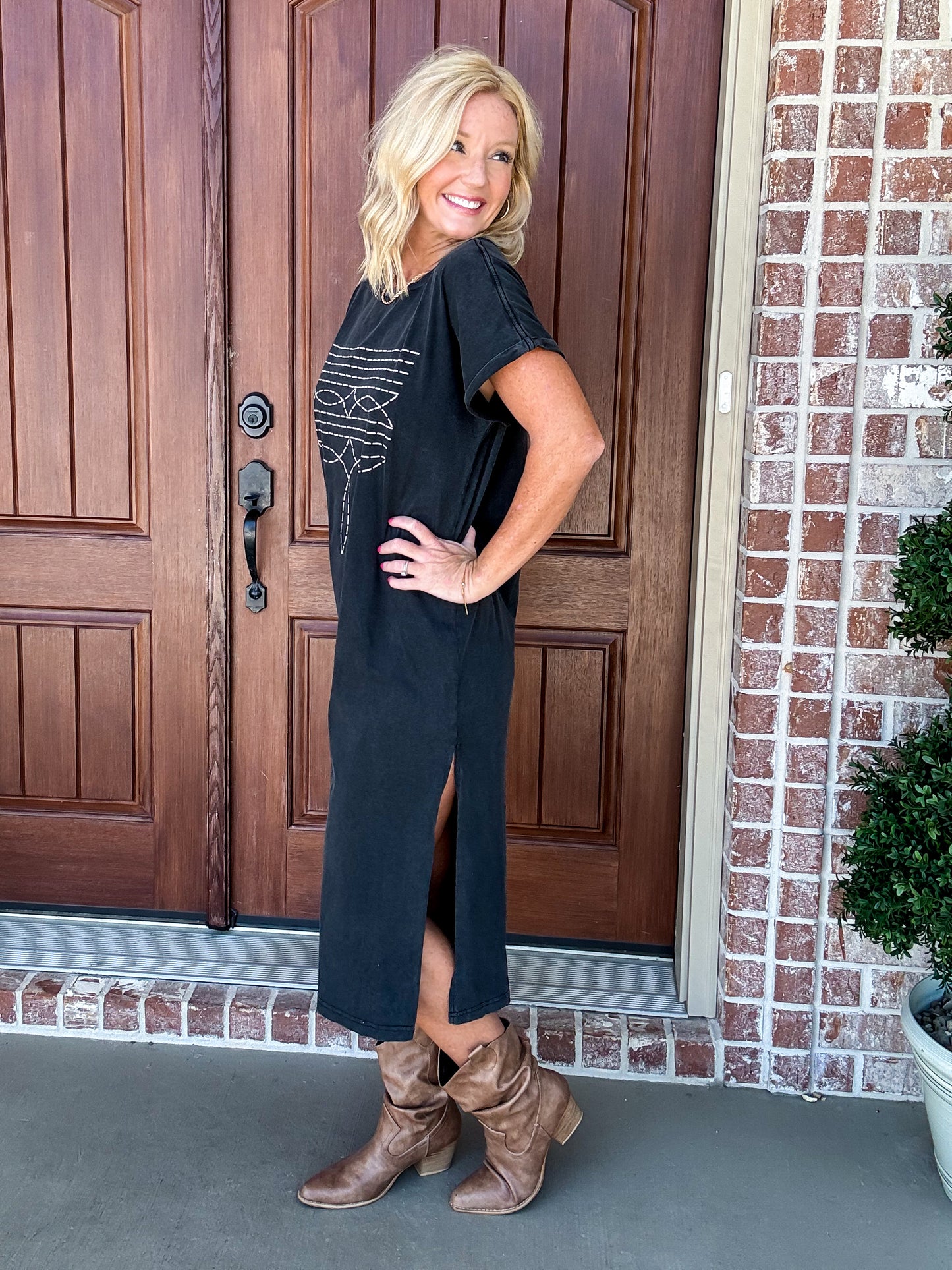 Cowboy Boots Toe Stitched Maxi in Black