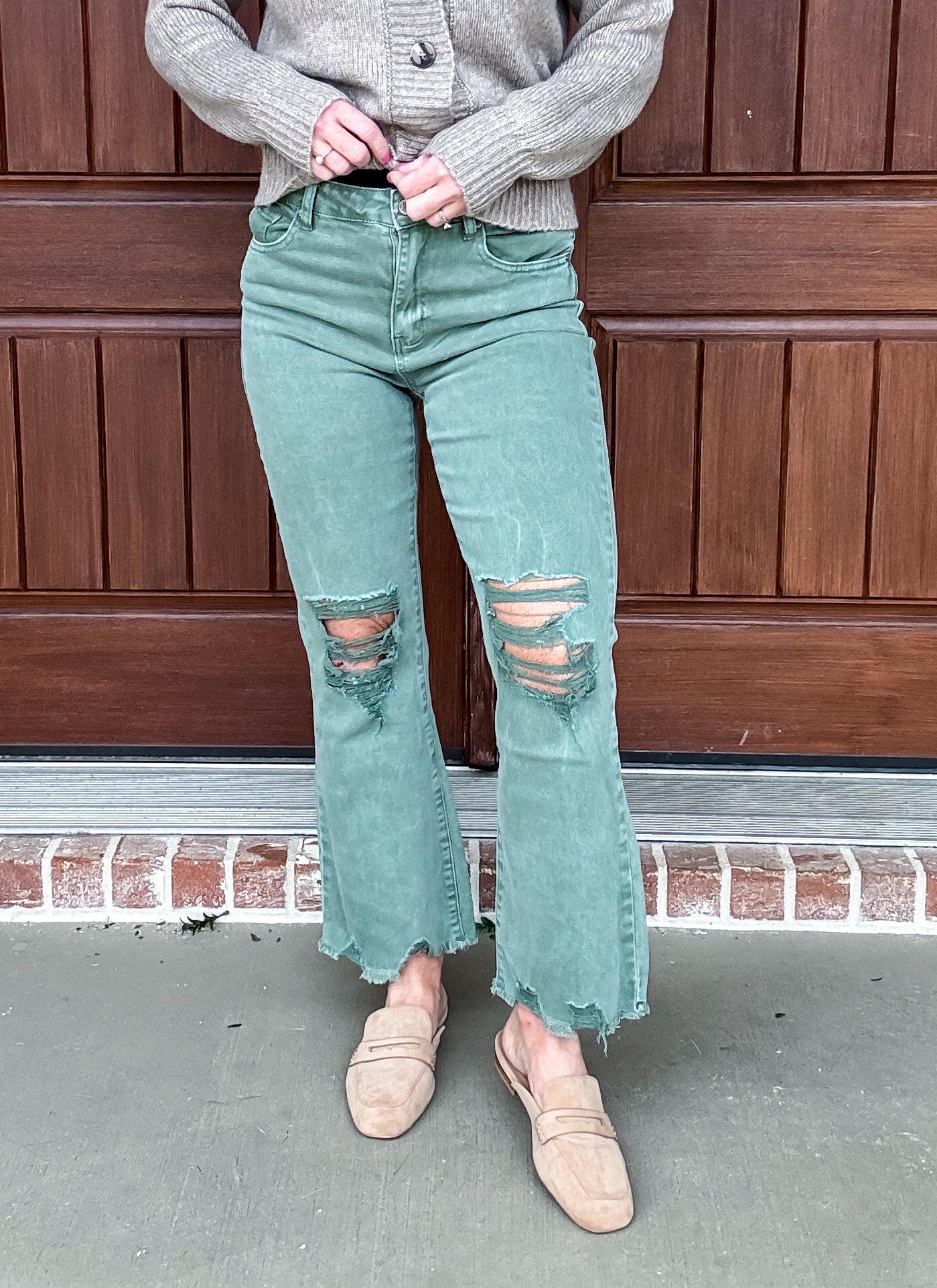 Delia Distressed Straight Pants