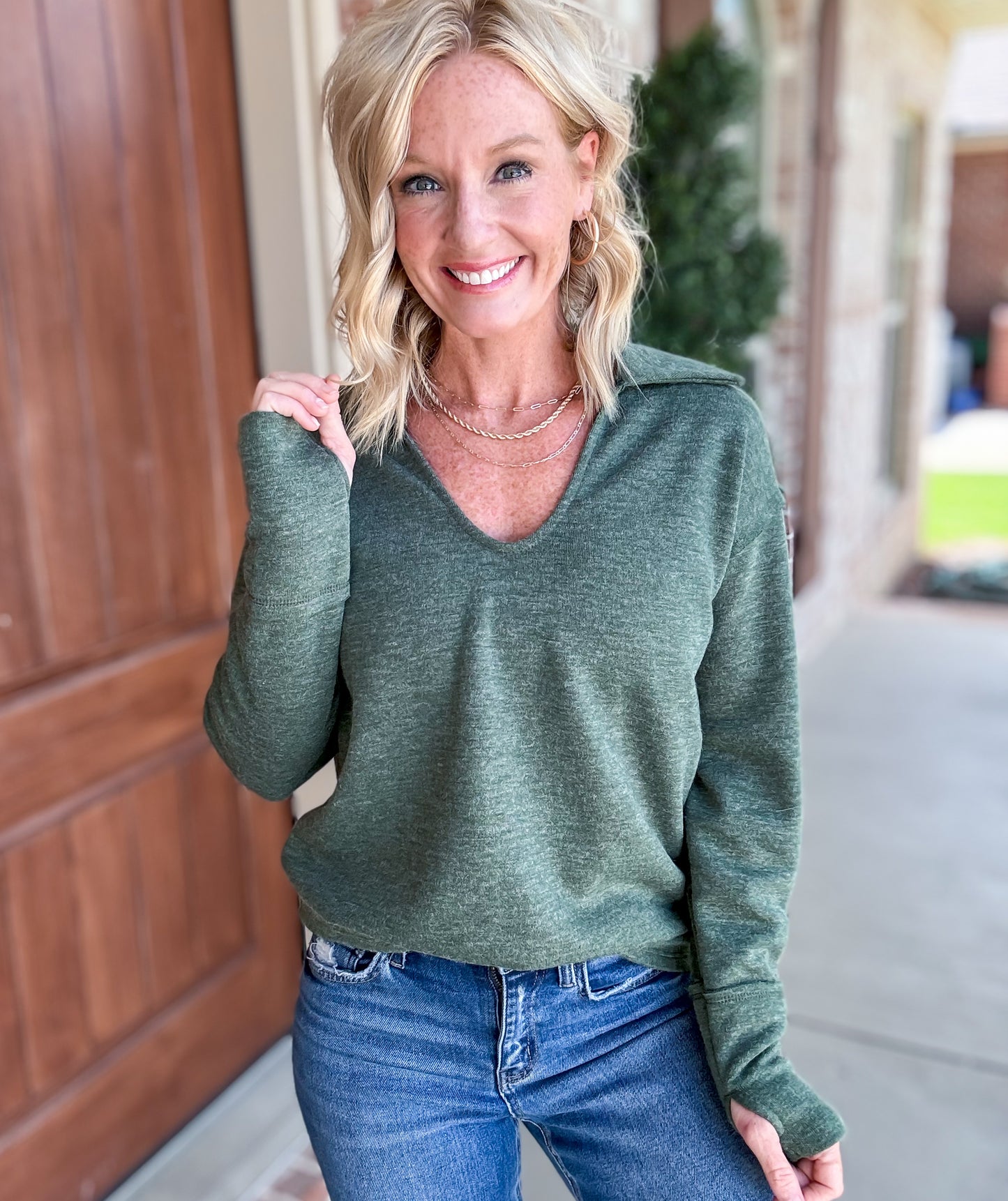 Country Roads Cashmere Collared Top