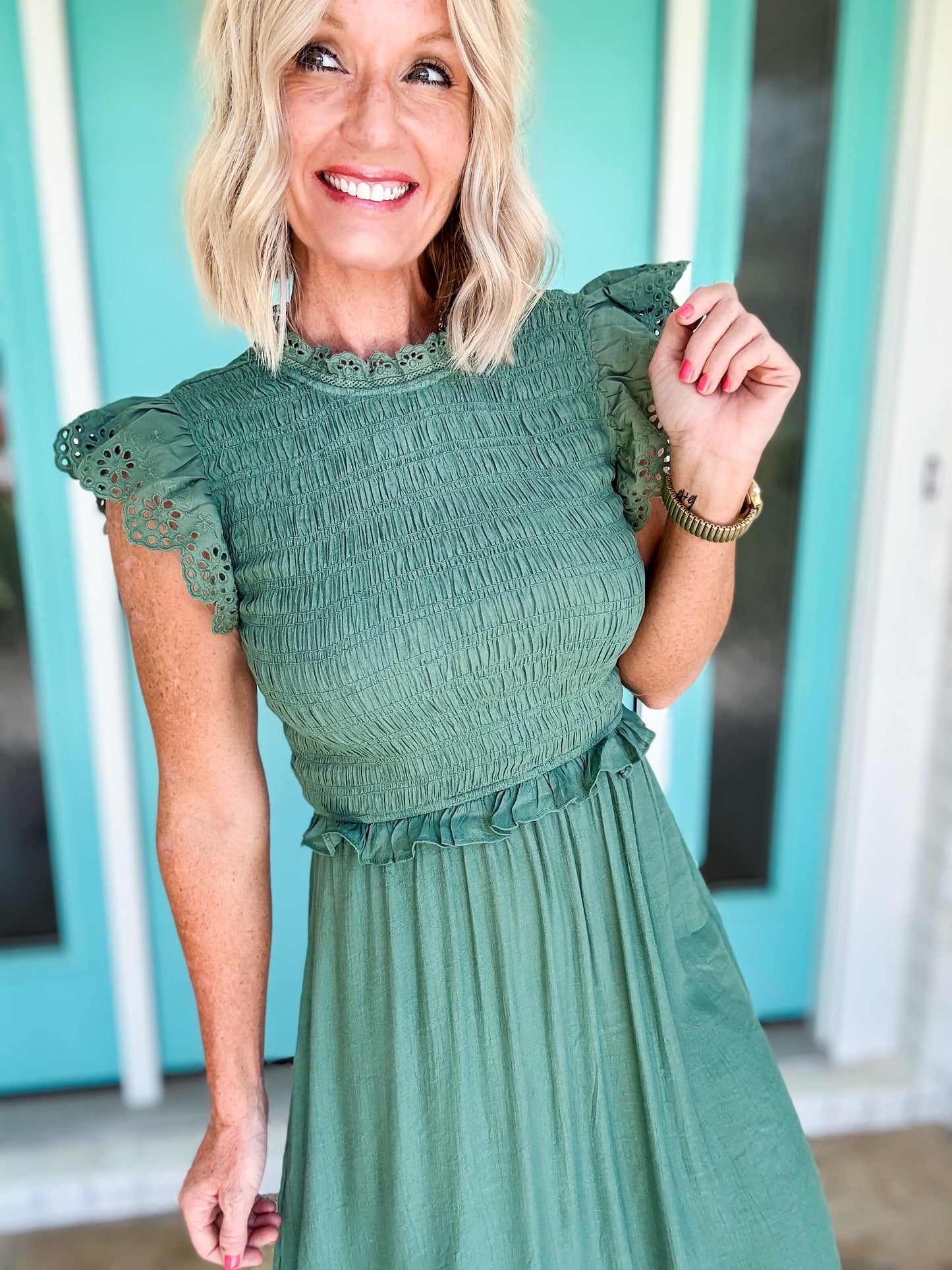Sage Bloom Eyelet Dress