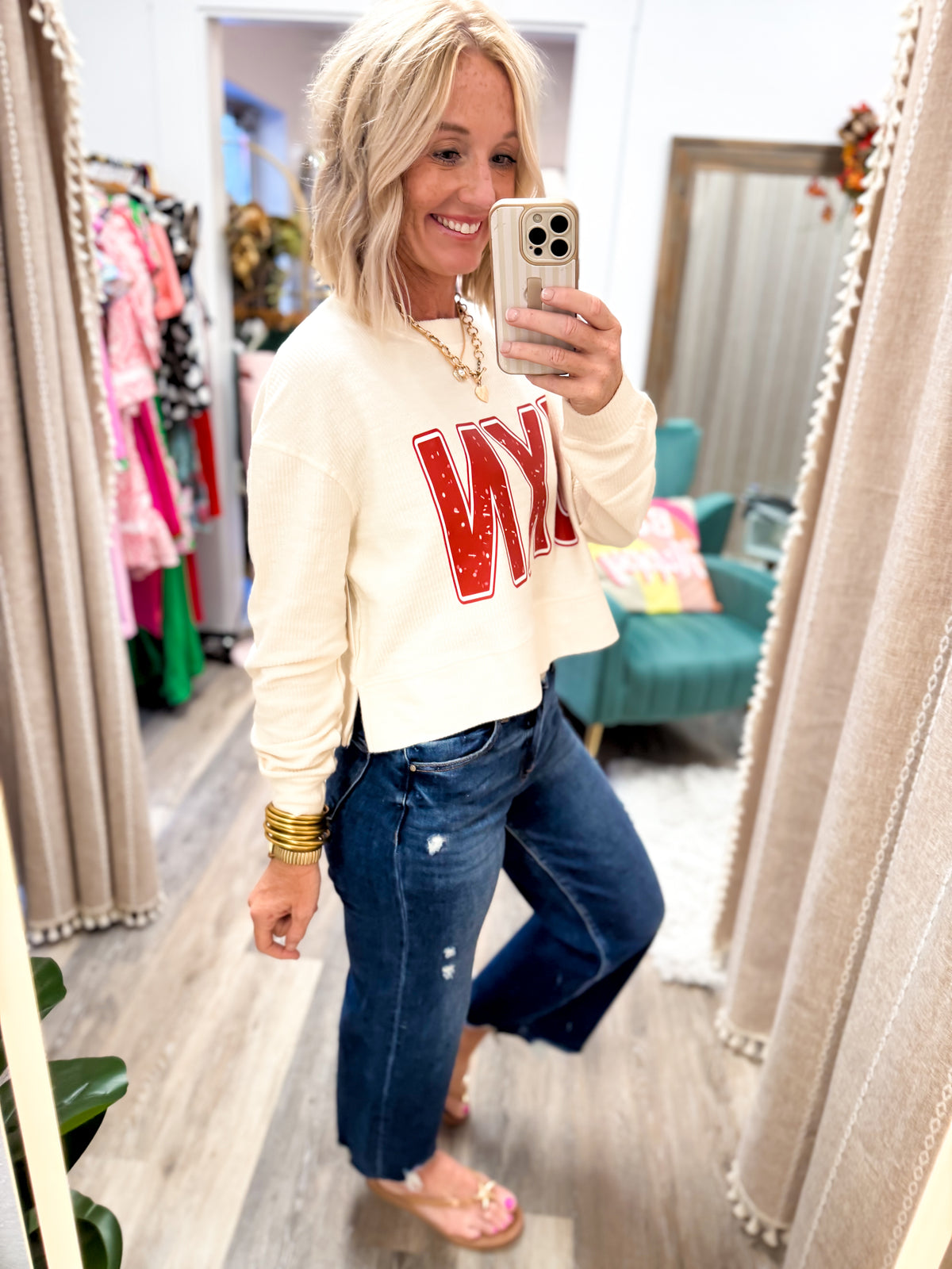 JXN Cream Cropped-ish Ribbed Pullover