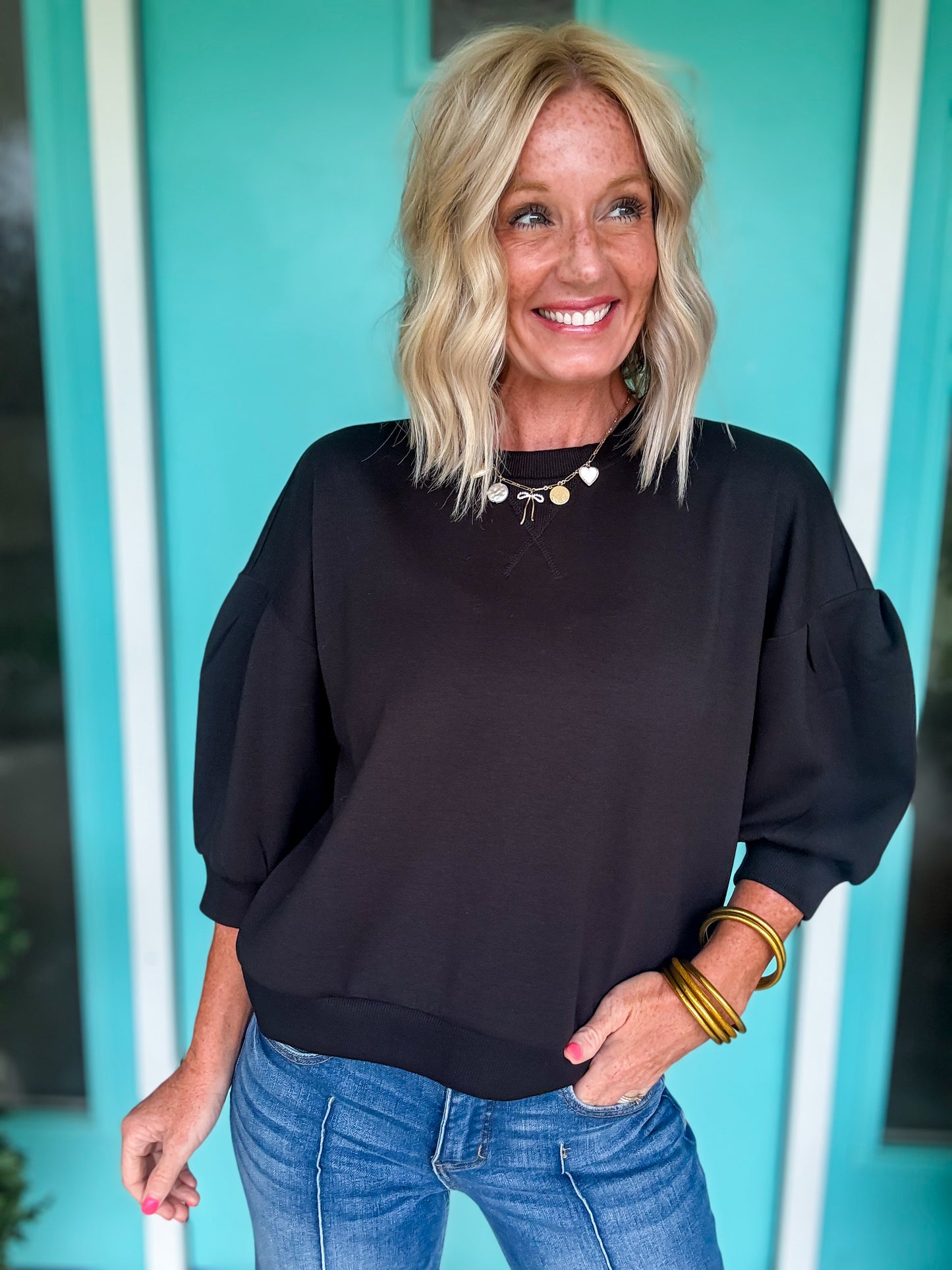 Bubble Sleeve Scuba Pullover