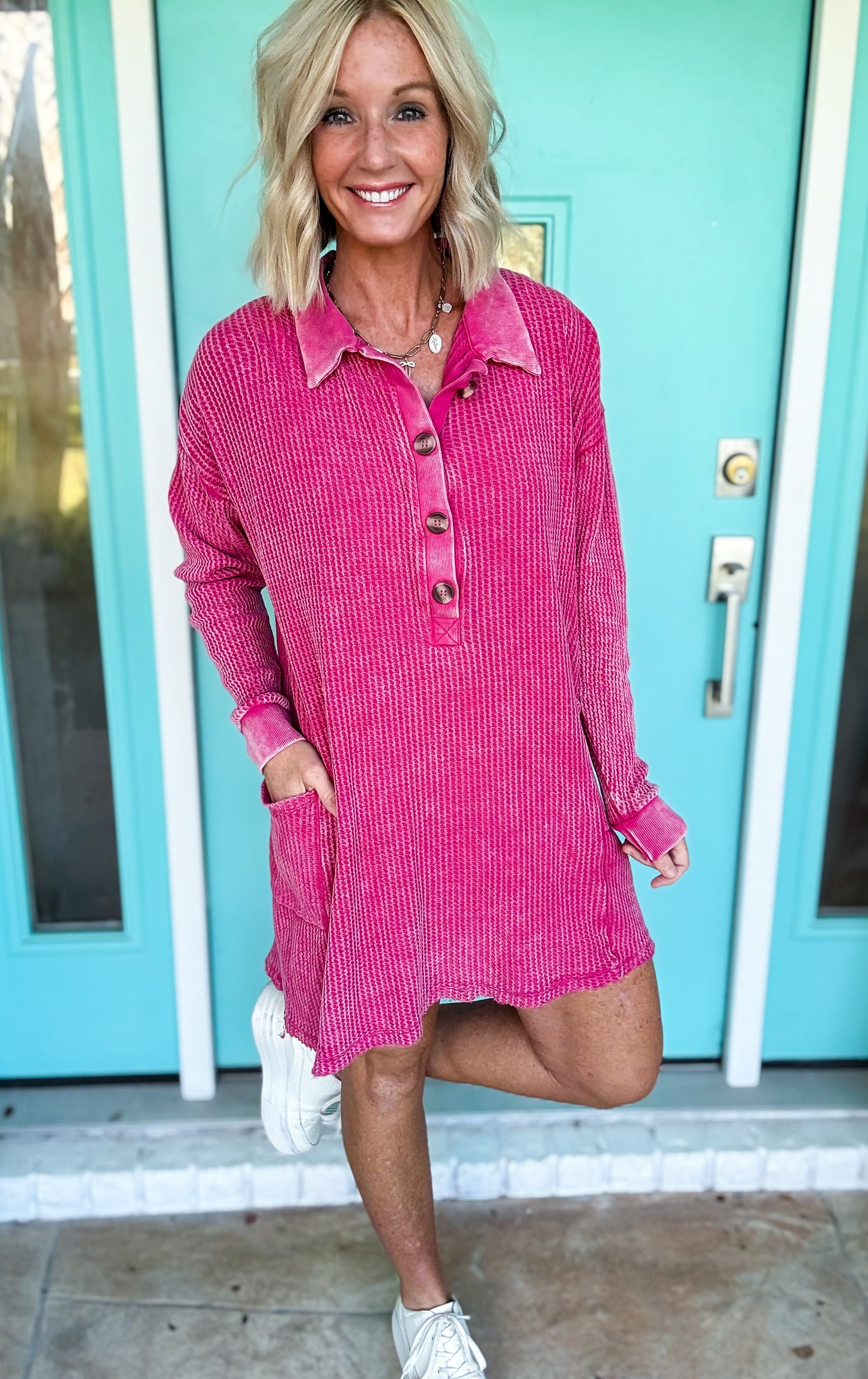 Pretty in Pink Waffle Dress *PinkFri Doorbuster*
