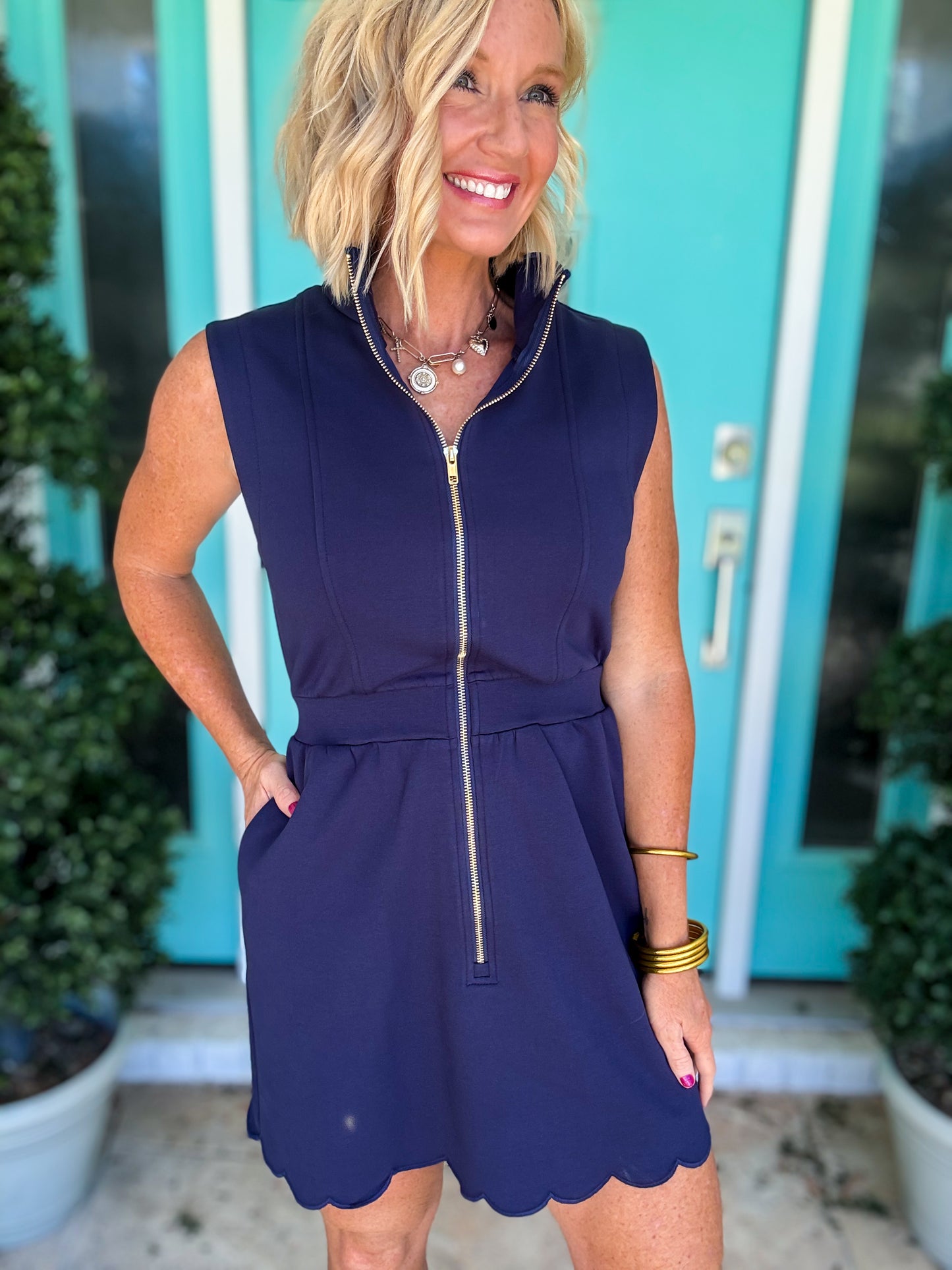 Classy Scallop Zip Dress