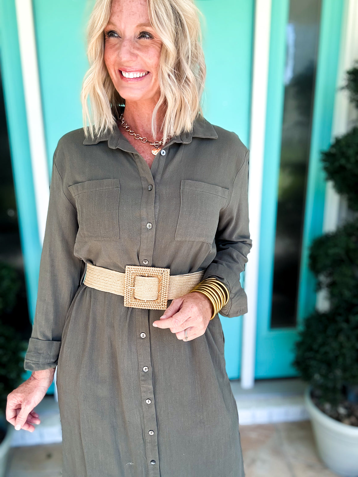 Belted Olive Dress
