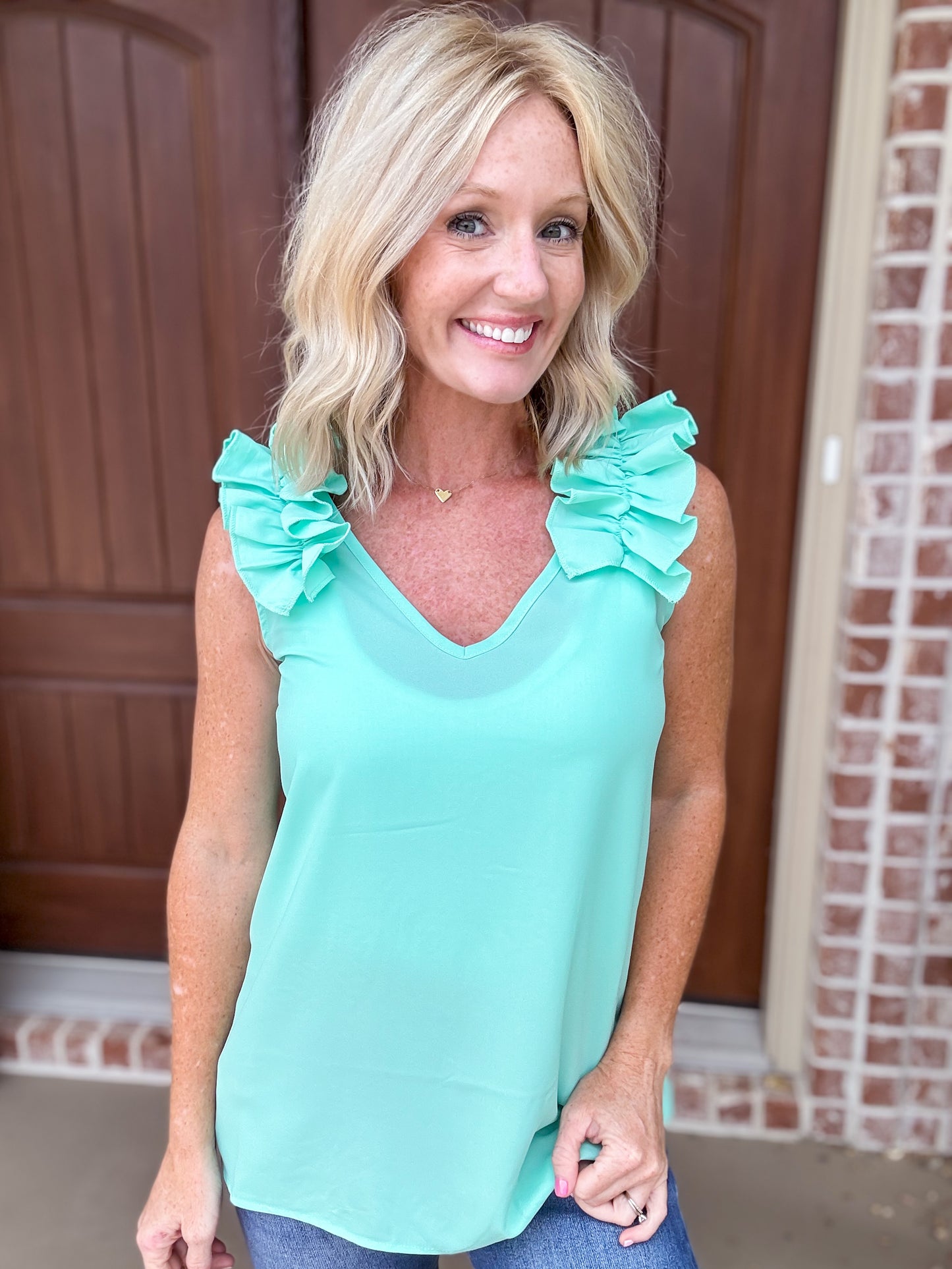 Rockin' Ruffle Sleeve Tank -- Mint