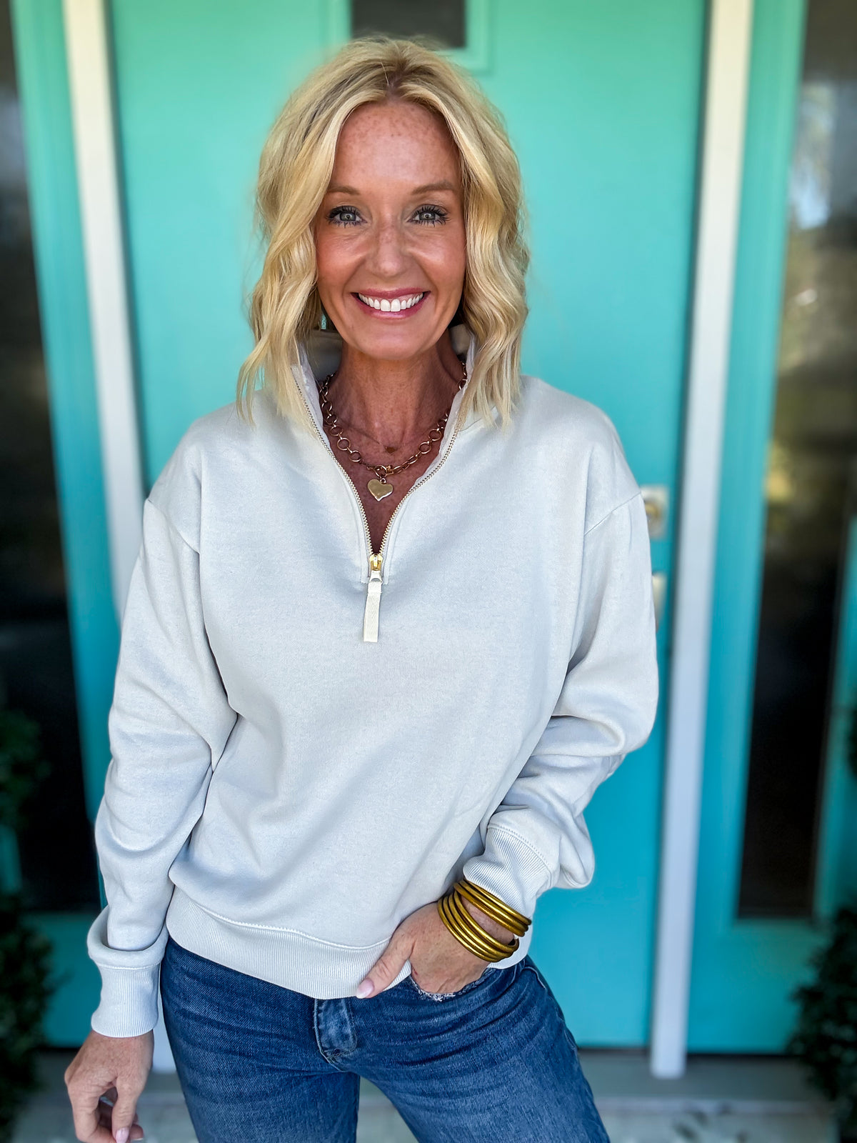 Chilly Fall Days Pullover | Gold Zipper