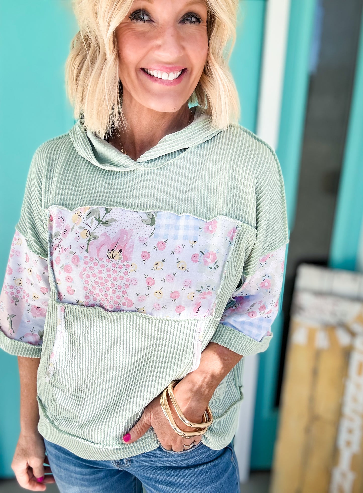 Floral Patchwork Hooded Top