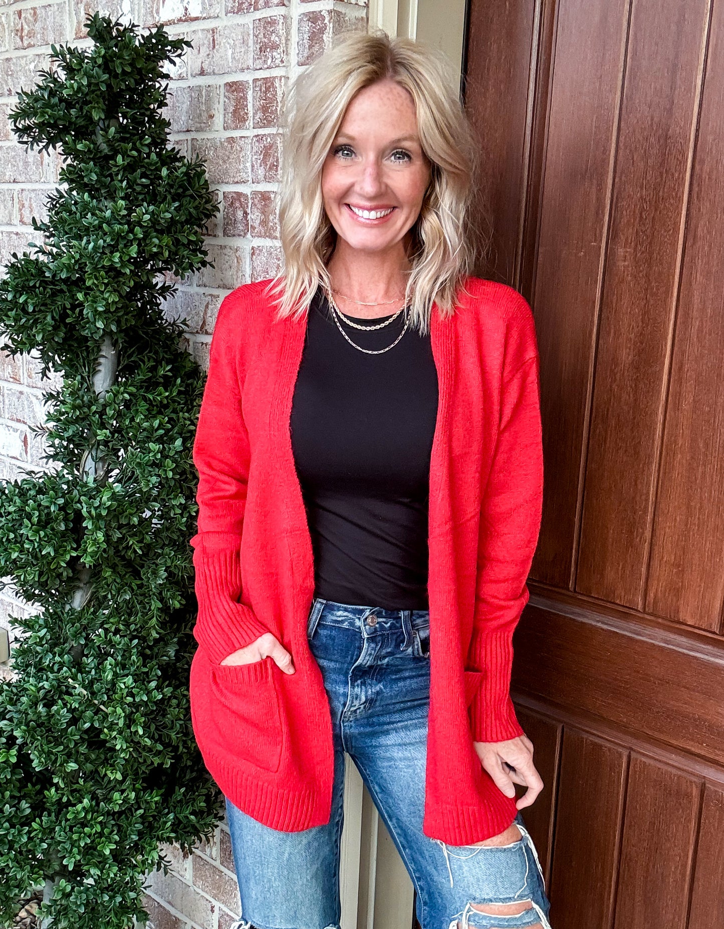 Candice Comfy Sweater Cardigan — Red