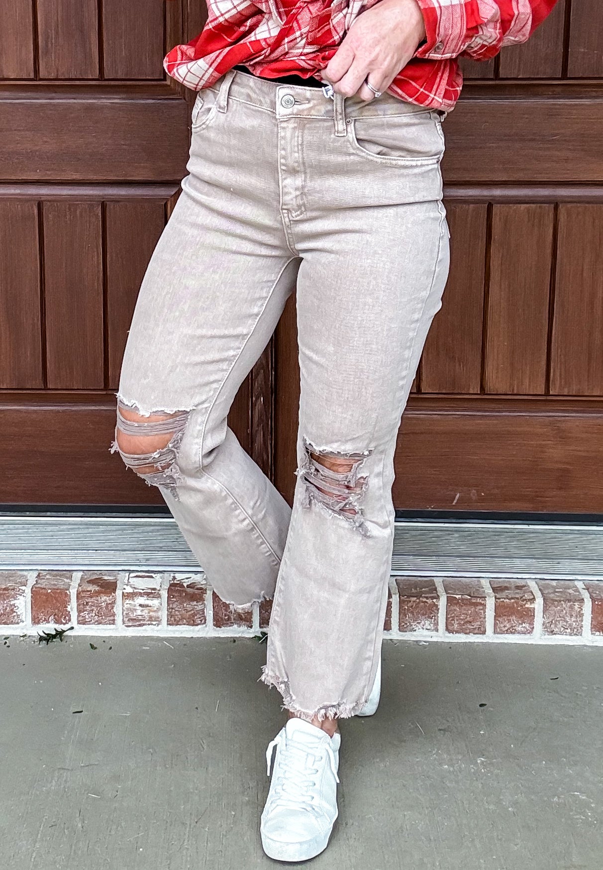 Delia Distressed Straight Pants