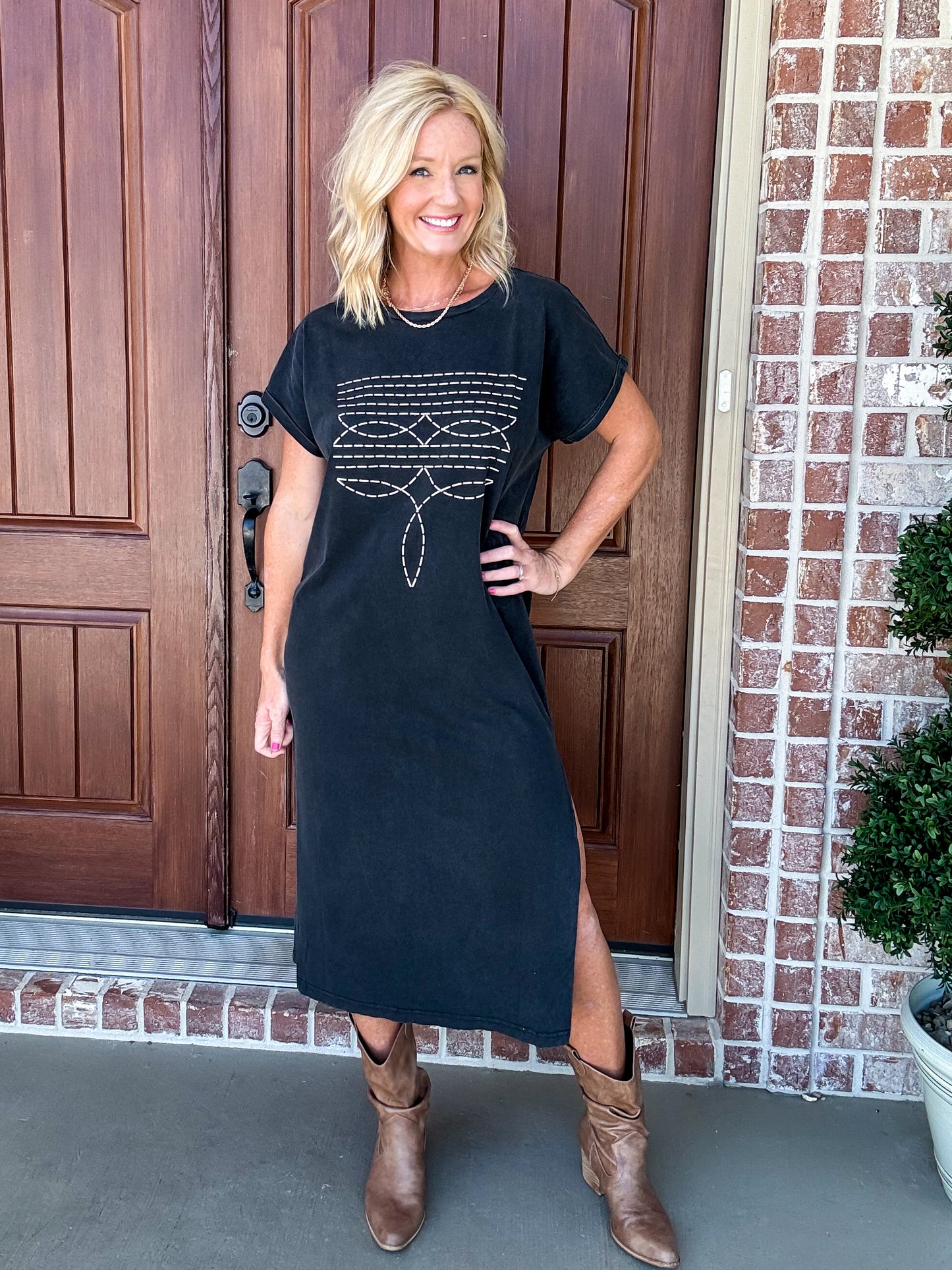 Cowboy Boots Toe Stitched Maxi in Black