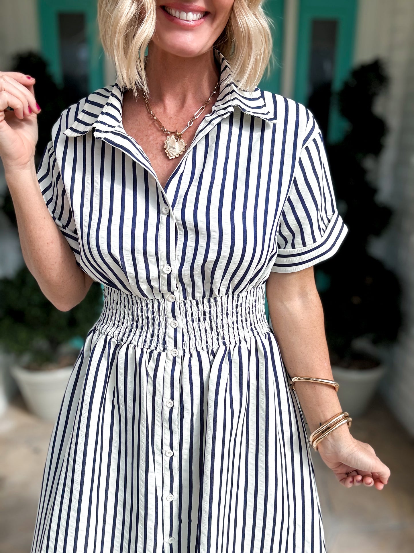 Harbor Stripe Smocked Midi Dress