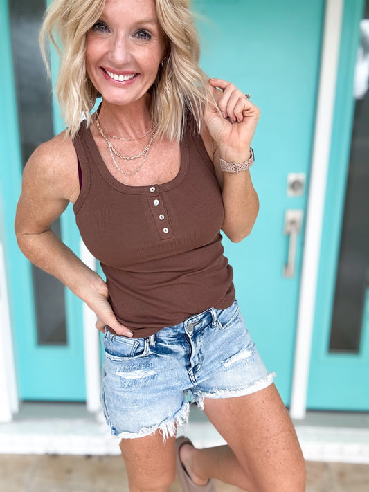 Essential Button Ribbed Tank