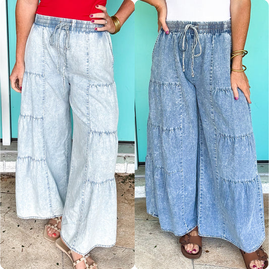 Tiered Chambray Pants