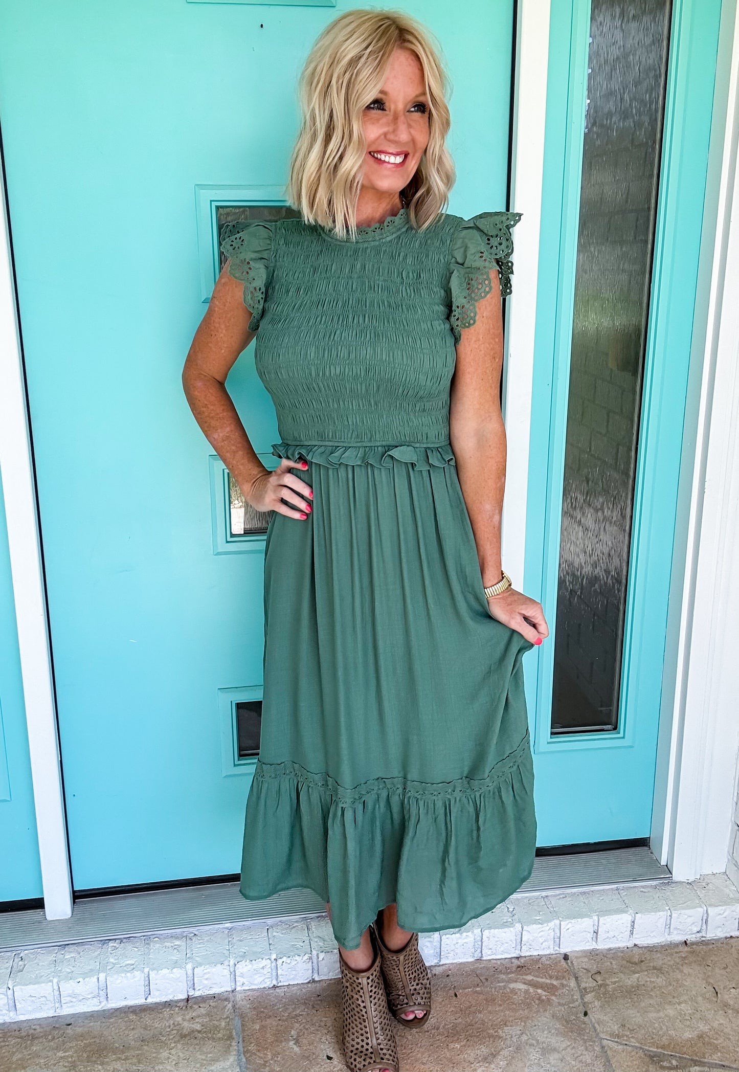 Sage Bloom Eyelet Dress