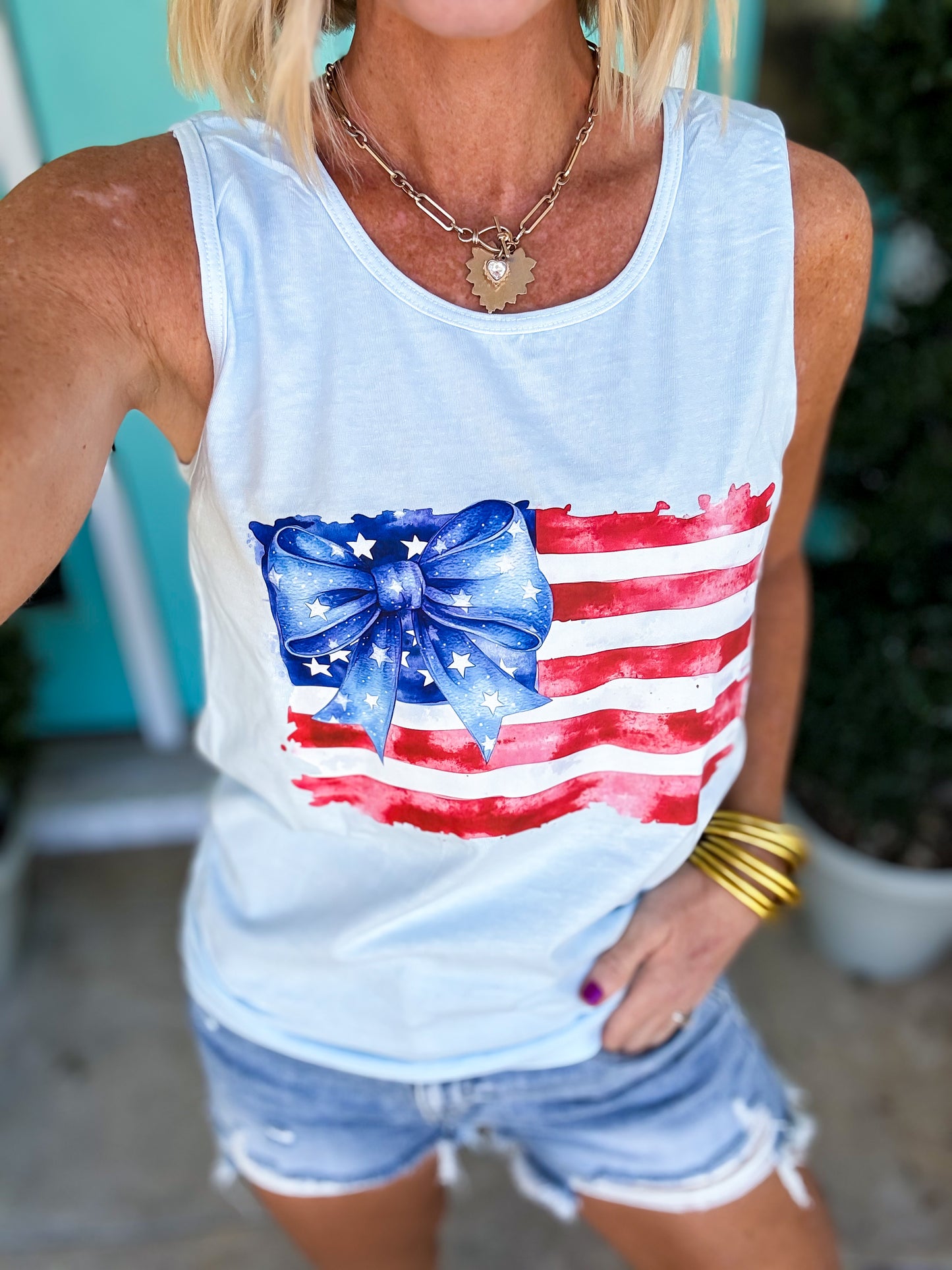 Flag Bow Comfort Colors Tee/Tank