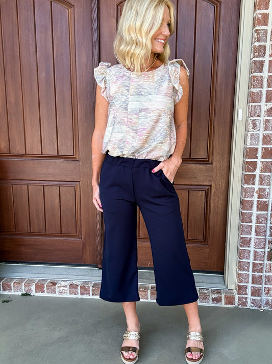 Going Home Solid Cropped Navy Pants