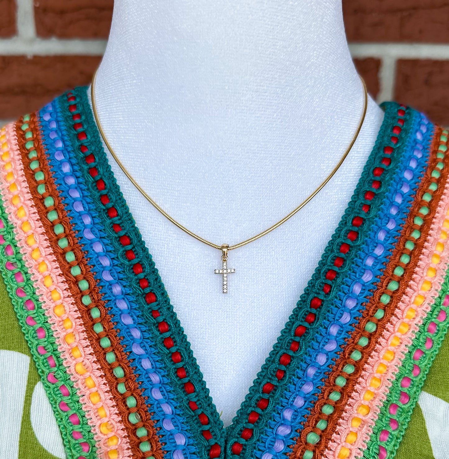 Snake Chain Rhinestone Cross Necklace