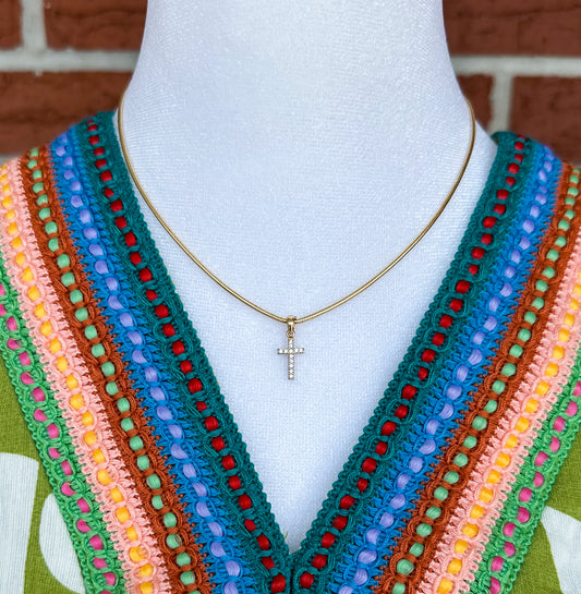 Snake Chain Rhinestone Cross Necklace