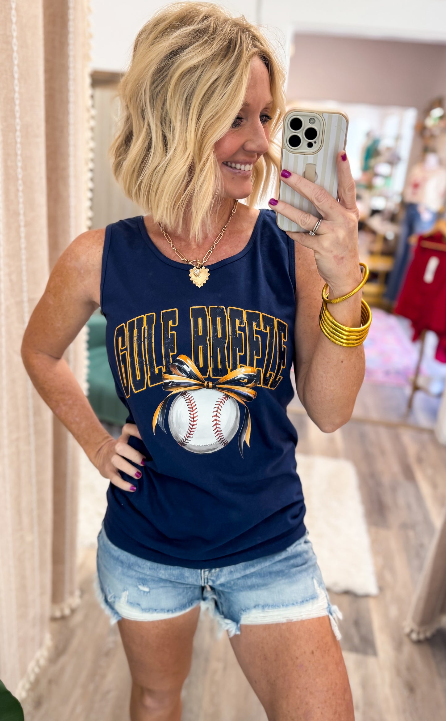Gulf Breeze Baseball Bow Navy Tank
