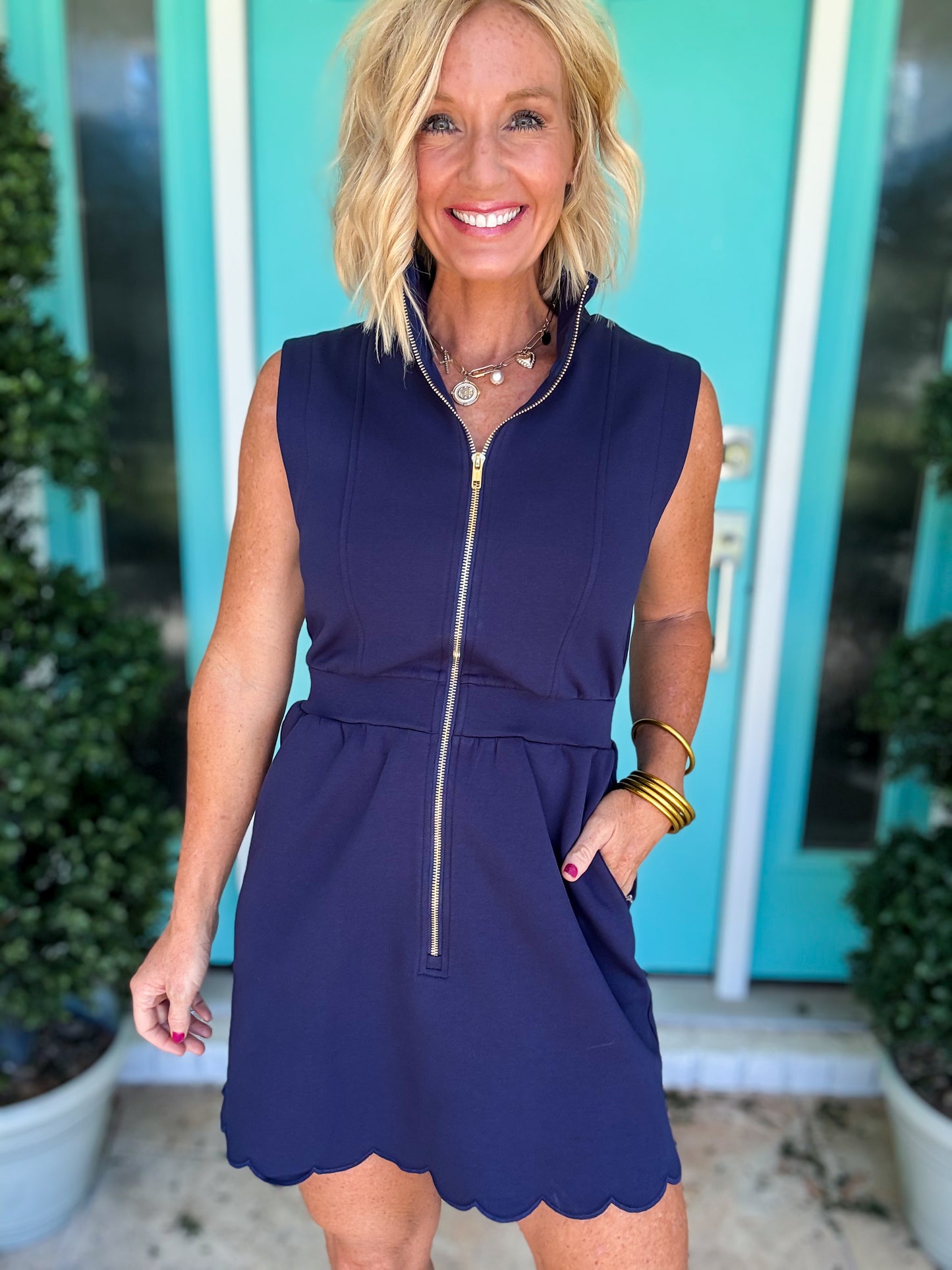 Classy Scallop Zip Dress