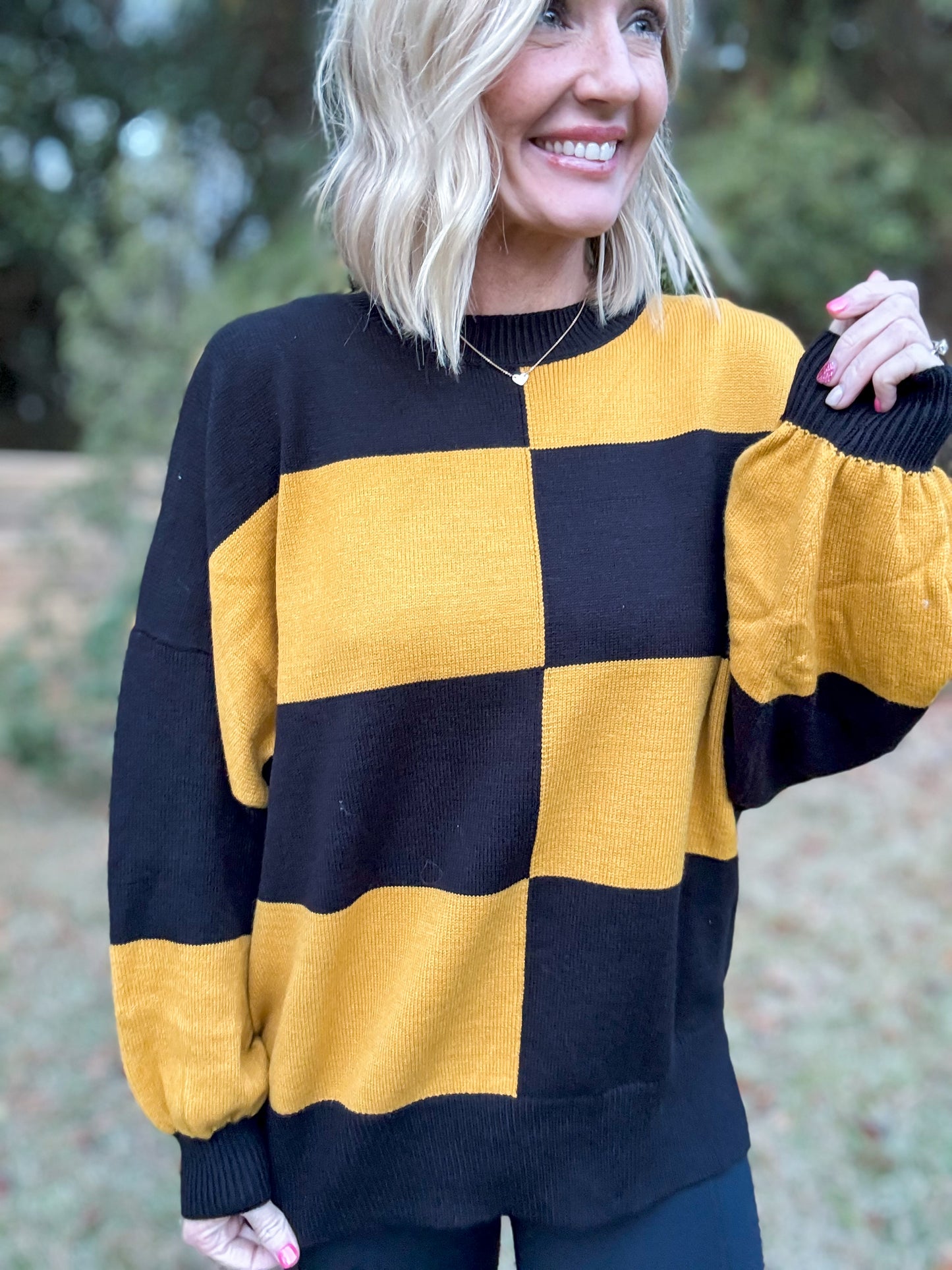 Checkered Charm Gameday Sweater