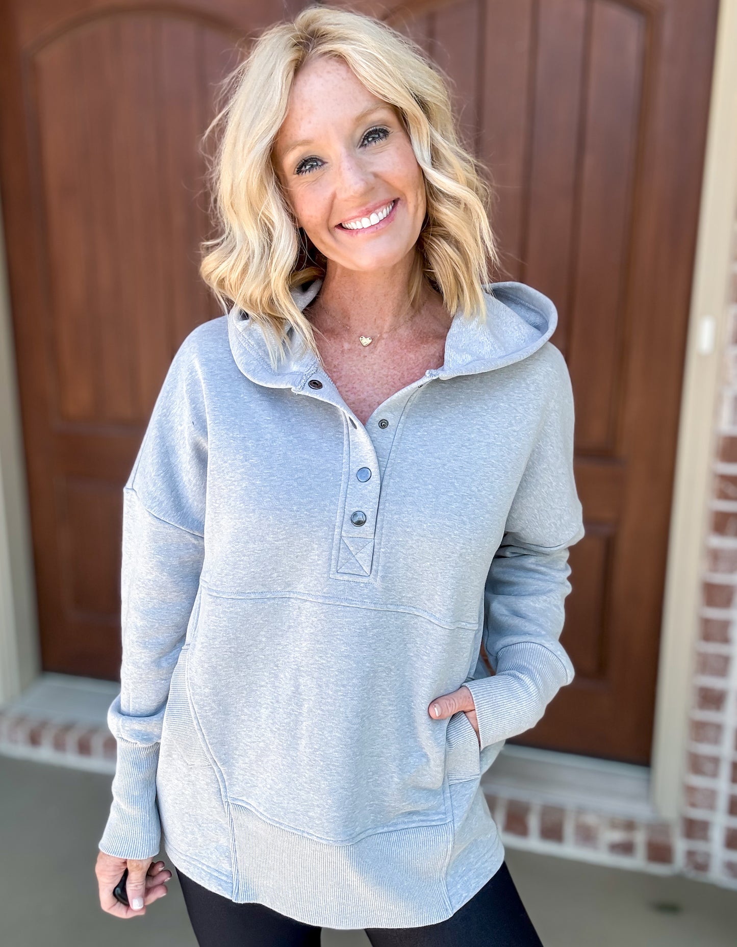 Halle Half Button Fleece Hoodie