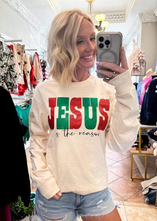 Jesus is the Reason Glitter Long Sleeve Tee