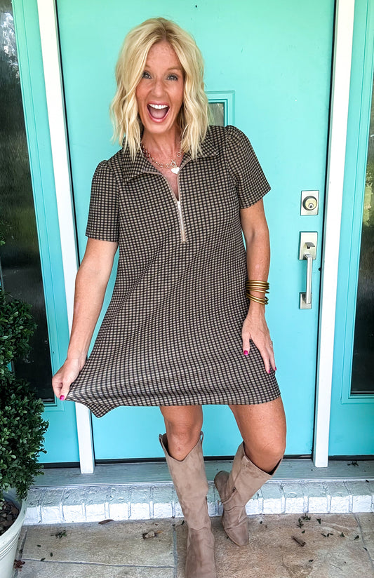 Fall Gingham Zip Dress