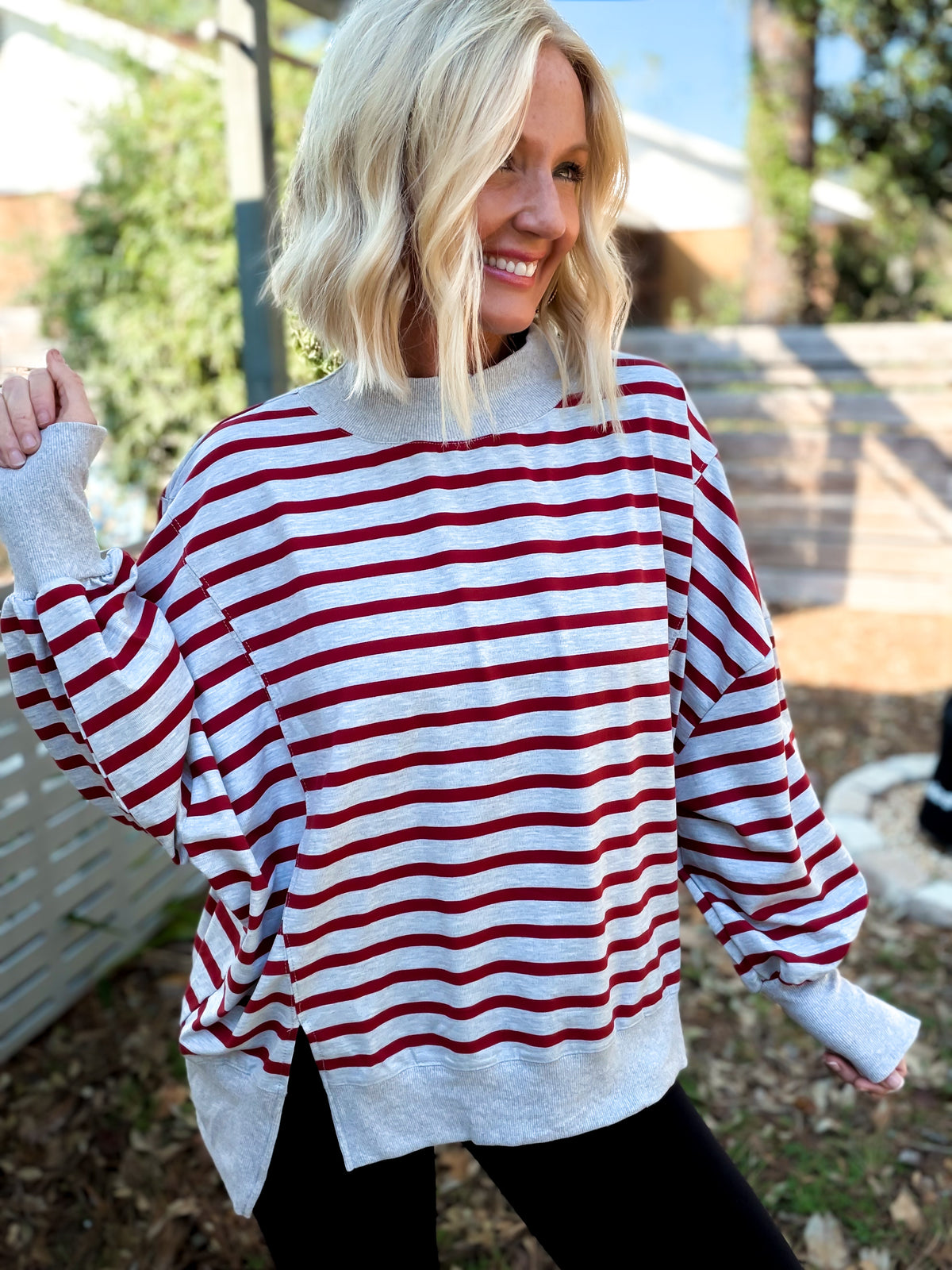 Cool Girl Striped Mock Neck Pullover
