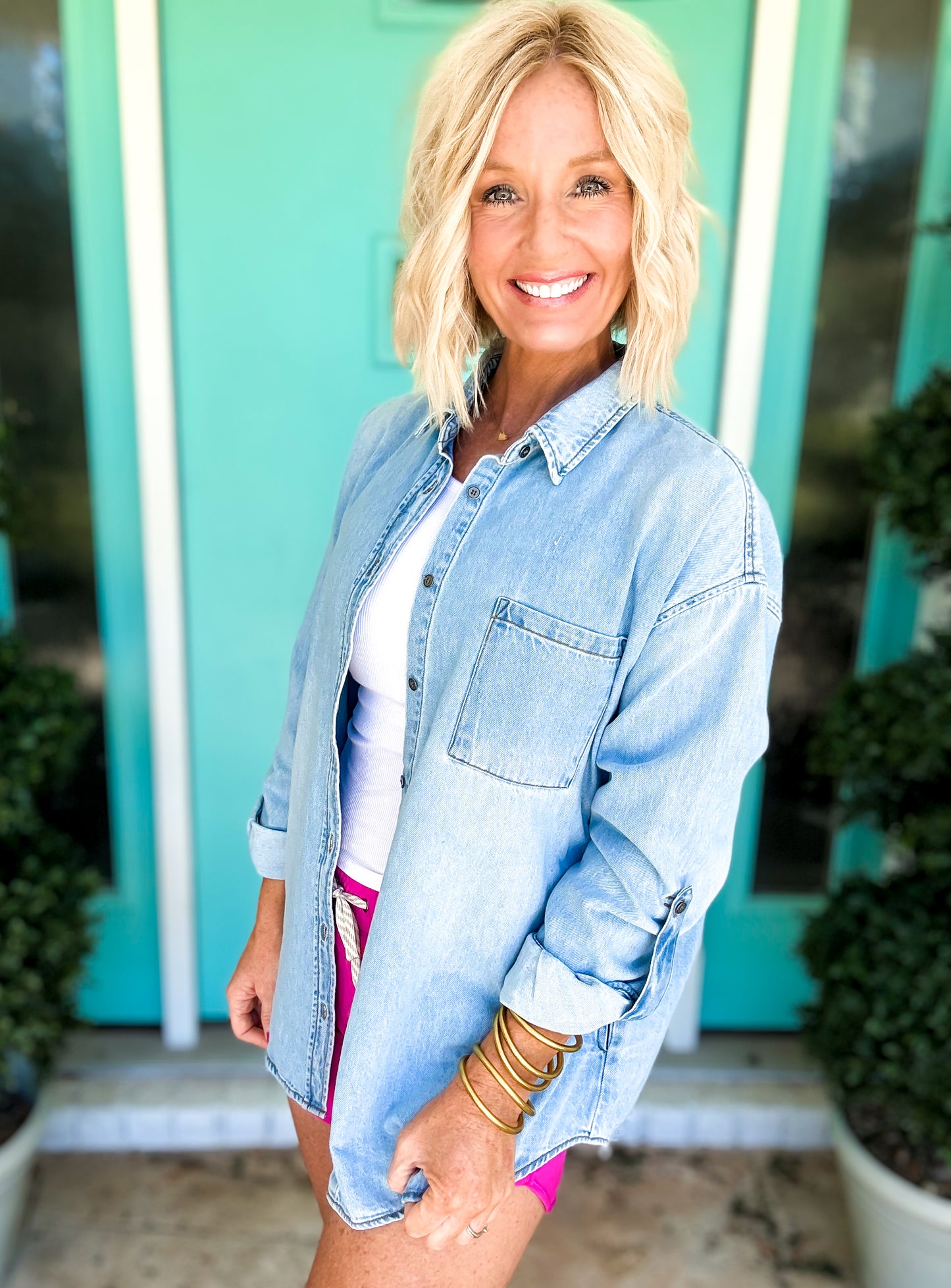 Risen Brand Oversized Light Denim Button Up