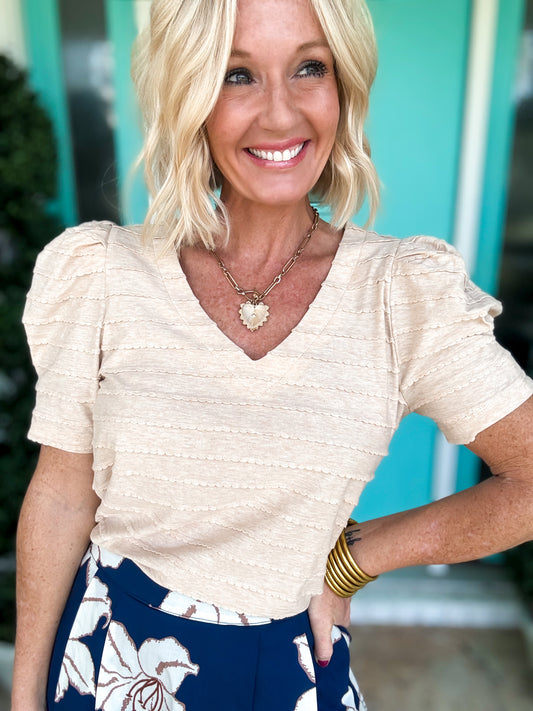 Tanned in Taupe Pleated Puff Top