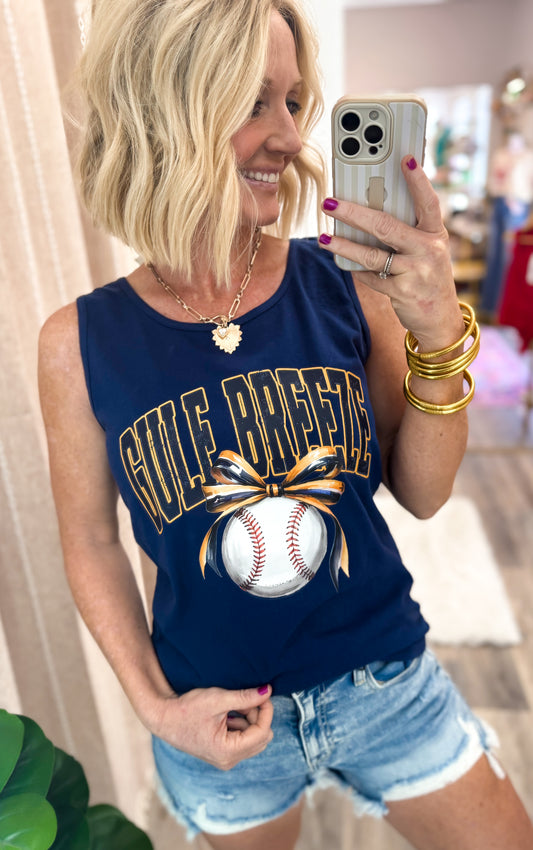 Gulf Breeze Baseball Bow Navy Tank
