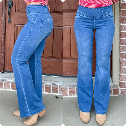 Denim V-Waist Pull On Flares