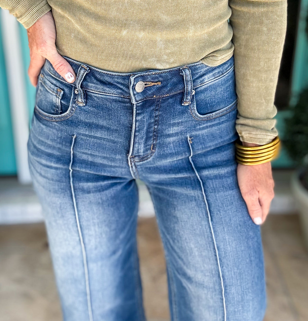 Cropped Pintuck Denim