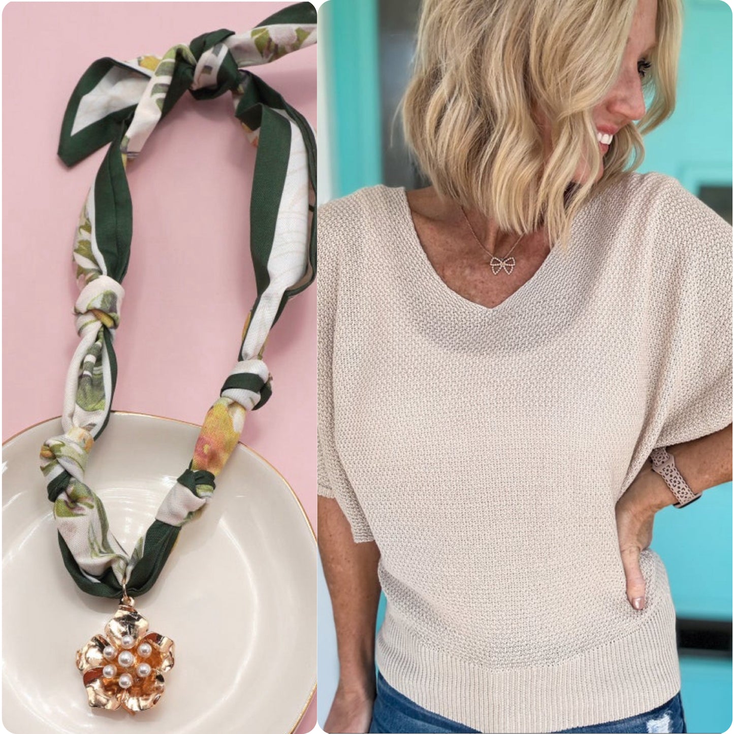 Floral Pearl Handmade Scarf Necklace